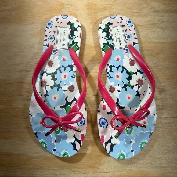 Kate Spade Pink Bow Sandals with Floral Pattern Women’s Size 7 - Picture 2 of 8